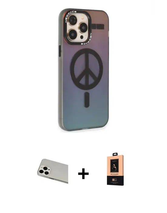 ieg™ iPhone 13 Pro Max Kılıf Siluet Modern Koleksiyonu - Şeffaf Maxco Cam Ekran Koruyucu + Rainbow Kamera Lens Koruma Cam - BZ