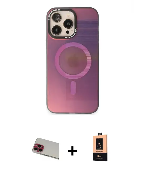 ieg™ iPhone 13 Pro Max Kılıf Siluet Modern Koleksiyonu - Şeffaf Maxco Cam Ekran Koruyucu + Rainbow Kamera Lens Koruma Cam - KI
