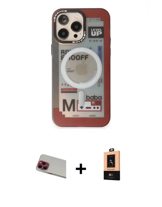 ieg™ iPhone 13 Pro Max Kılıf Siluet Modern Koleksiyonu - Şeffaf Maxco Cam Ekran Koruyucu + Rainbow Kamera Lens Koruma Cam - KI