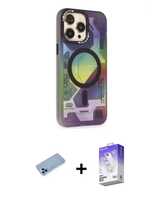 ieg™ iPhone 13 Pro Max Kılıf Siluet Modern Koleksiyonu - Siyah Bilvis 5in1 3D Magic Cam Ekran Koruyucu + Shine Kamera Lens Koruma Cam - MI