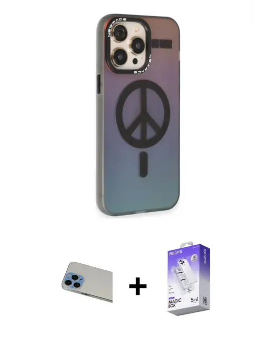 ieg™ iPhone 13 Pro Max Kılıf Siluet Modern Koleksiyonu - Siyah Bilvis 5in1 3D Magic Cam Ekran Koruyucu + Rainbow Kamera Lens Koruma Cam - MI