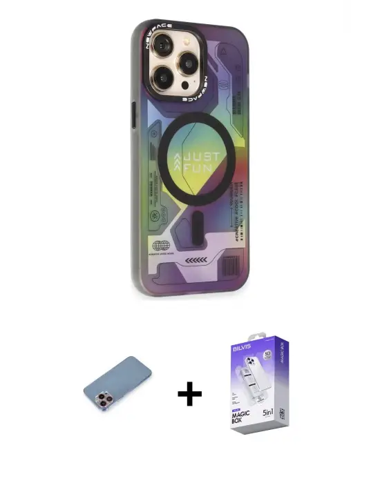 ieg™ iPhone 13 Pro Max Kılıf Siluet Modern Koleksiyonu - Siyah Bilvis 5in1 3D Magic Cam Ekran Koruyucu + Shine Kamera Lens Koruma Cam - PE
