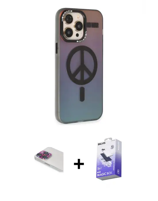 ieg™ iPhone 13 Pro Max Kılıf Siluet Modern Koleksiyonu - Siyah Bilvis 5in1 5D Magic Hayalet Cam Ekran Koruyucu + Pers Alüminyum Kamera Lens - GI