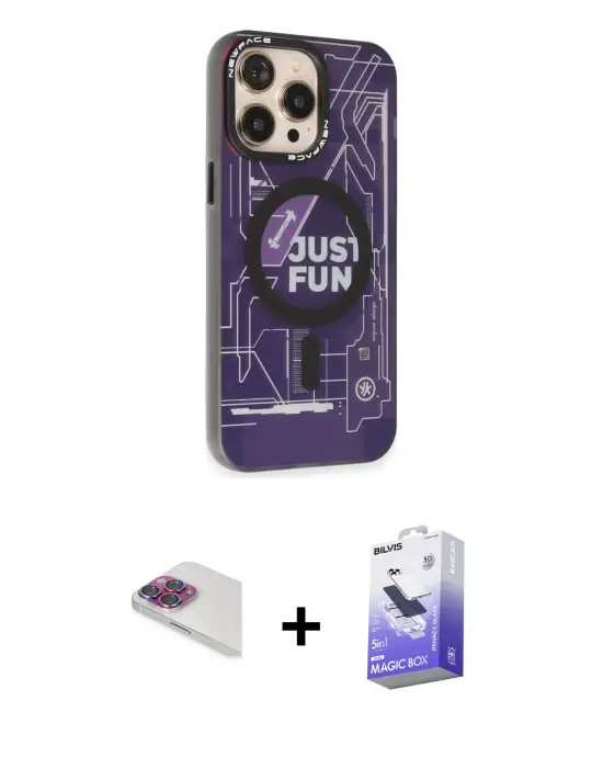 ieg™ iPhone 13 Pro Max Kılıf Siluet Modern Koleksiyonu - Siyah Bilvis 5in1 5D Magic Hayalet Cam Ekran Koruyucu + Pers Alüminyum Kamera Lens - GI