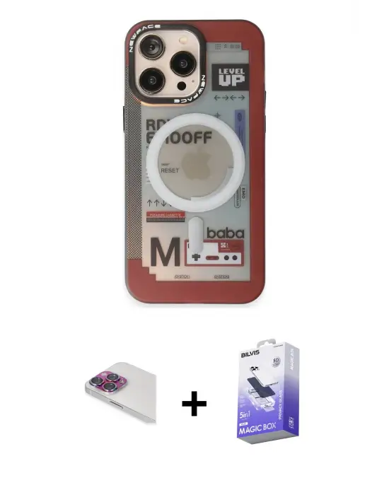 ieg™ iPhone 13 Pro Max Kılıf Siluet Modern Koleksiyonu - Siyah Bilvis 5in1 5D Magic Hayalet Cam Ekran Koruyucu + Pers Alüminyum Kamera Lens - GI