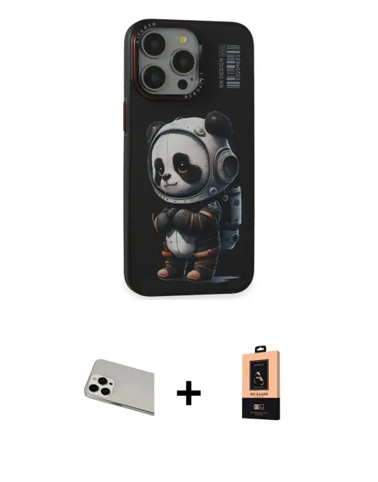 ieg™ iPhone 13 Pro Max Kılıf Siluet Modern Özel Seri - Şeffaf Maxco Cam Ekran Koruyucu + Rainbow Kamera Lens Koruma Cam - BZ