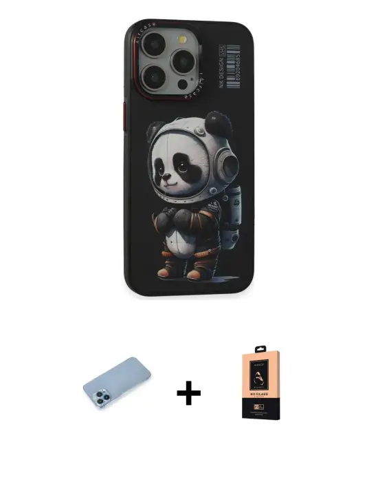 ieg™ iPhone 13 Pro Max Kılıf Siluet Modern Özel Seri - Şeffaf Maxco Cam Ekran Koruyucu + Shine Kamera Lens Koruma Cam - MI