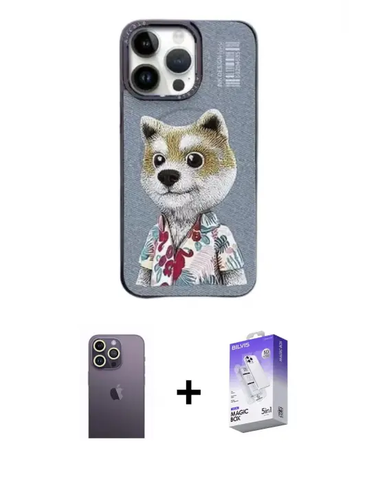 ieg™ iPhone 13 Pro Max Kılıf Siluet Modern Özel Seri - Siyah Bilvis 5in1 3D Magic Cam Ekran Koruyucu + Neon Fosforlu Kamera Lens - BZ