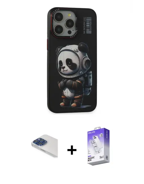 ieg™ iPhone 13 Pro Max Kılıf Siluet Modern Özel Seri - Siyah Bilvis 5in1 3D Magic Cam Ekran Koruyucu + Pers Alüminyum Kamera Lens - LT