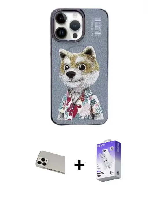 ieg™ iPhone 13 Pro Max Kılıf Siluet Modern Özel Seri - Siyah Bilvis 5in1 3D Magic Cam Ekran Koruyucu + Rainbow Kamera Lens Koruma Cam - BZ