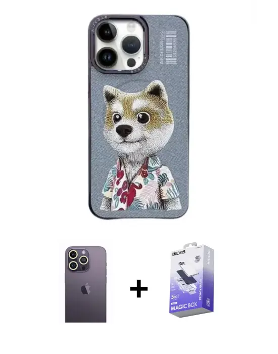 ieg™ iPhone 13 Pro Max Kılıf Siluet Modern Özel Seri - Siyah Bilvis 5in1 5D Magic Hayalet Cam Ekran Koruyucu + Neon Fosforlu Kamera Lens - BZ