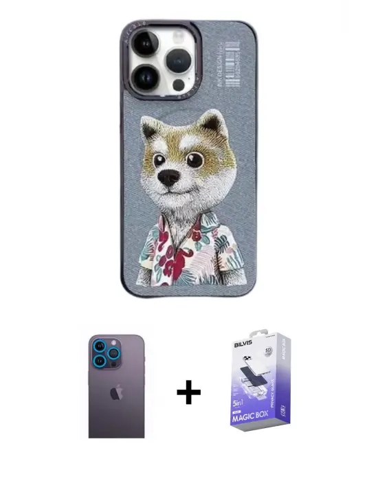 ieg™ iPhone 13 Pro Max Kılıf Siluet Modern Özel Seri - Siyah Bilvis 5in1 5D Magic Hayalet Cam Ekran Koruyucu + Neon Fosforlu Kamera Lens - MI