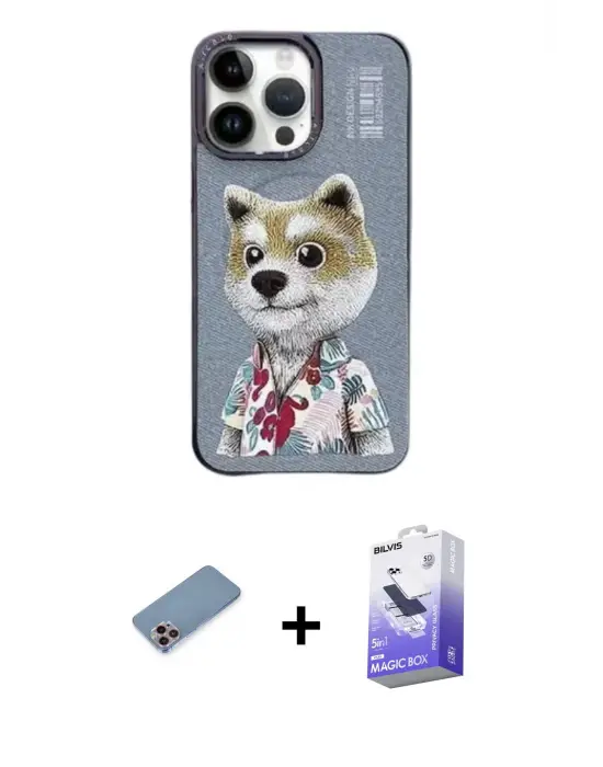 ieg™ iPhone 13 Pro Max Kılıf Siluet Modern Özel Seri - Siyah Bilvis 5in1 5D Magic Hayalet Cam Ekran Koruyucu + Shine Kamera Lens Koruma Cam - PE