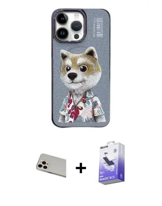 ieg™ iPhone 13 Pro Max Kılıf Siluet Modern Özel Seri - Siyah Bilvis 5in1 5D Magic Hayalet Cam Ekran Koruyucu + Rainbow Kamera Lens Koruma Cam - REGD