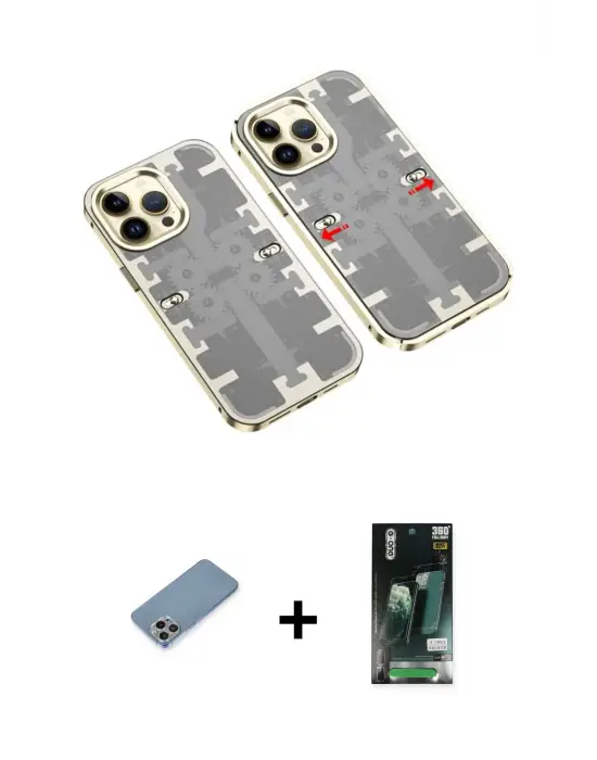 ieg™ iPhone 13 Pro Max Kılıf Ufuk Doku Prime - Şeffaf 360 Full Body Arka Koruyucu + Shine Kamera Lens Koruma Cam - GI