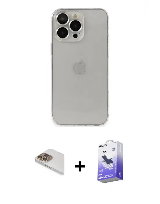 ieg™ iPhone 13 Pro Max Kılıf Ufuk Minimal Özel Seri - Siyah Bilvis 5in1 5D Magic Hayalet Cam Ekran Koruyucu + Pers Alüminyum Kamera Lens - GD