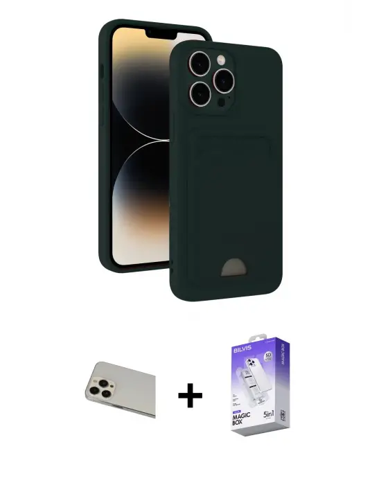 ieg™ iPhone 13 Pro Max Kılıf Vadi Çizgi Prime - Siyah Bilvis 5in1 3D Magic Cam Ekran Koruyucu + Rainbow Kamera Lens Koruma Cam - REGD