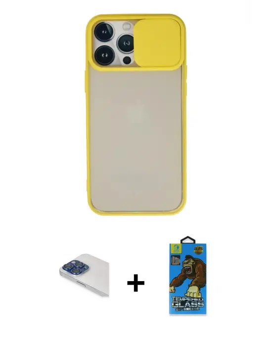 ieg™ iPhone 13 Pro Max Kılıf Vadi Çizgi - Siyah 18D Cam Ekran Koruyucu + Pers Alüminyum Kamera Lens - LT