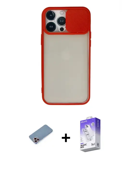 ieg™ iPhone 13 Pro Max Kılıf Vadi Çizgi - Siyah Bilvis 5in1 3D Magic Cam Ekran Koruyucu + Shine Kamera Lens Koruma Cam - PE
