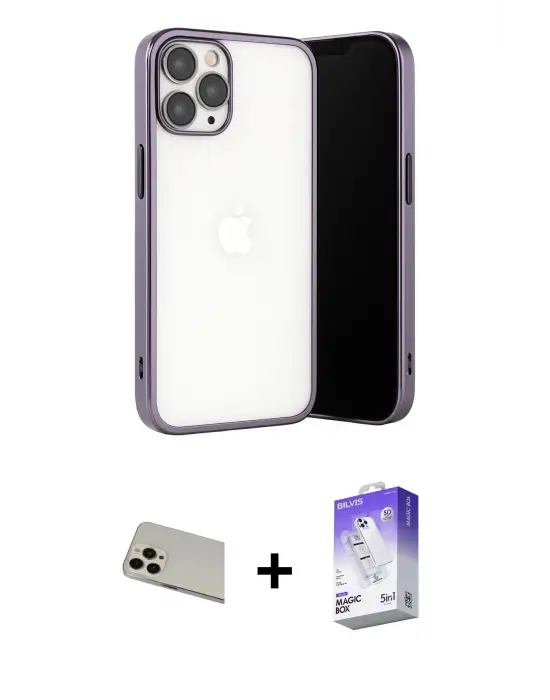 ieg™ iPhone 13 Pro Max Kılıf Vadi Minimal - Siyah Bilvis 5in1 3D Magic Cam Ekran Koruyucu + Rainbow Kamera Lens Koruma Cam - REGD
