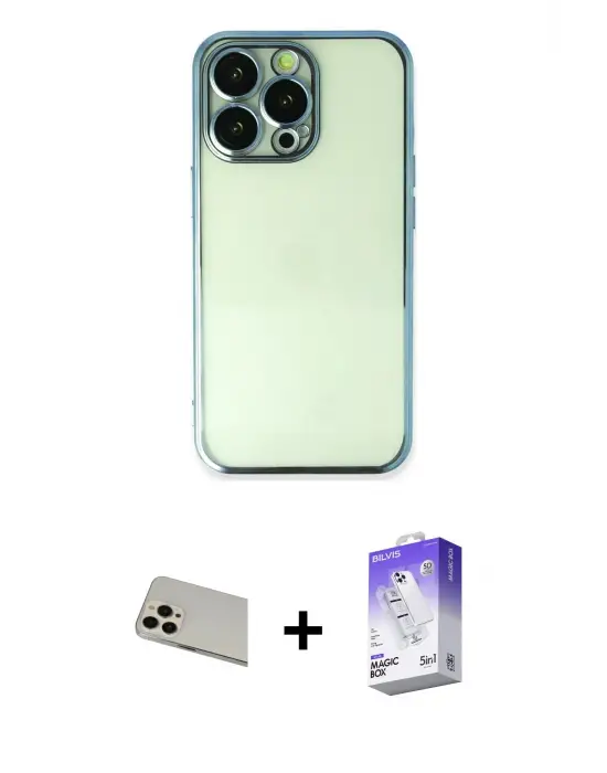 ieg™ iPhone 13 Pro Max Kılıf Vadi Minimal - Siyah Bilvis 5in1 3D Magic Cam Ekran Koruyucu + Rainbow Kamera Lens Koruma Cam - REGD