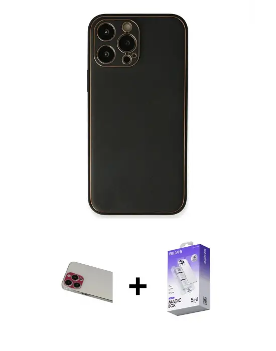 ieg™ iPhone 13 Pro Max Kılıf Yadigar Klasik - Siyah Bilvis 5in1 3D Magic Cam Ekran Koruyucu + Rainbow Kamera Lens Koruma Cam - KI