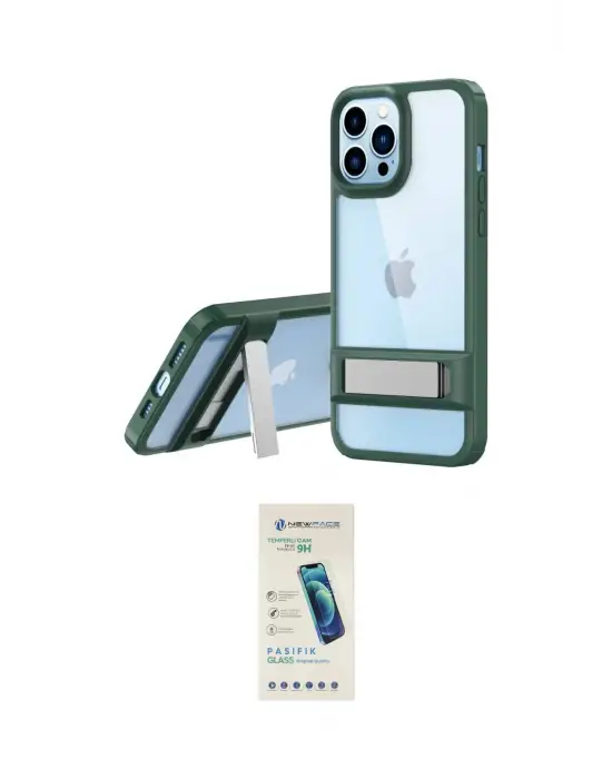 ieg™ iPhone 13 Pro Max Kılıf Yadigar Yansıma - Şeffaf Pasifik Cam Ekran Koruyucu