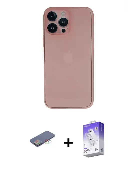 ieg™ iPhone 13 Pro Max Kılıf Yadigar Yansıma Serisi - Siyah Bilvis 5in1 3D Magic Cam Ekran Koruyucu + Renkli Kamera Lens Koruma Cam - MI