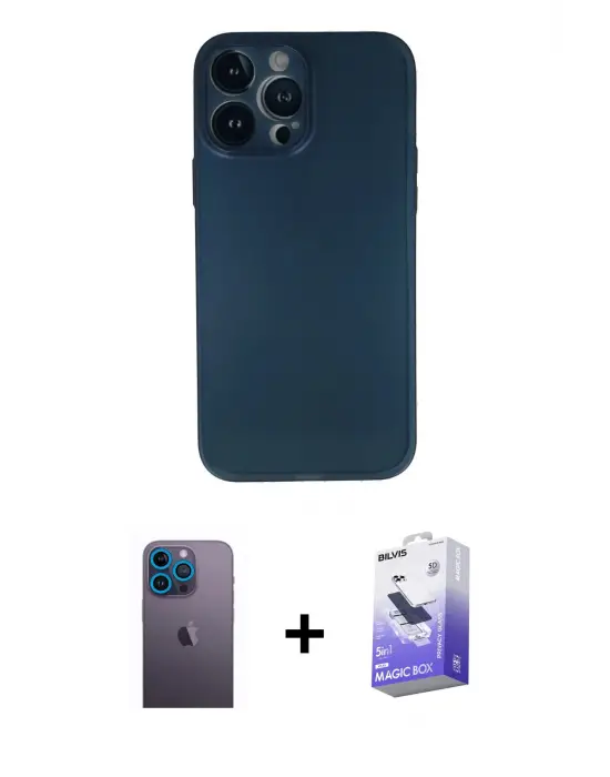 ieg™ iPhone 13 Pro Max Kılıf Yadigar Yansıma Serisi - Siyah Bilvis 5in1 5D Magic Hayalet Cam Ekran Koruyucu + Neon Fosforlu Kamera Lens - MI