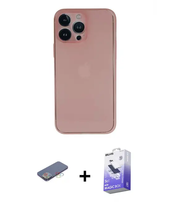 ieg™ iPhone 13 Pro Max Kılıf Yadigar Yansıma Serisi - Siyah Bilvis 5in1 5D Magic Hayalet Cam Ekran Koruyucu + Renkli Kamera Lens Koruma Cam - MI