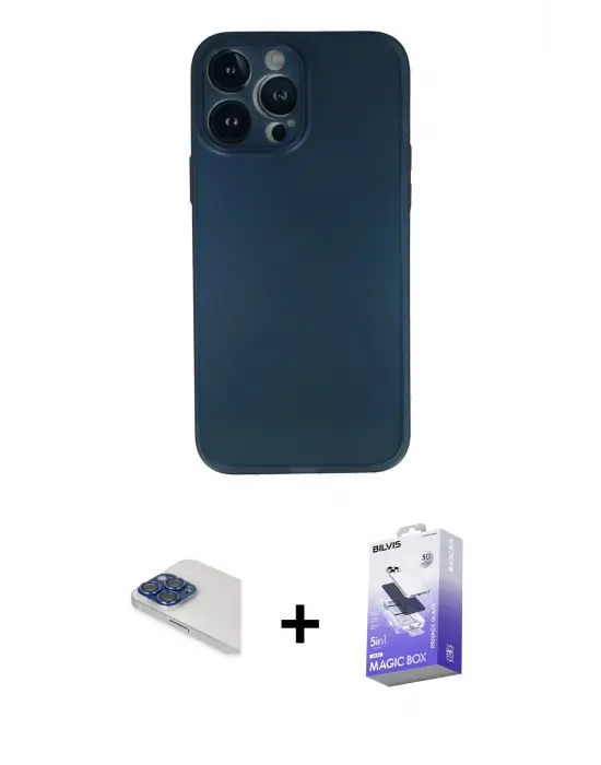 ieg™ iPhone 13 Pro Max Kılıf Yadigar Yansıma Serisi - Siyah Bilvis 5in1 5D Magic Hayalet Cam Ekran Koruyucu + Pers Alüminyum Kamera Lens - LT