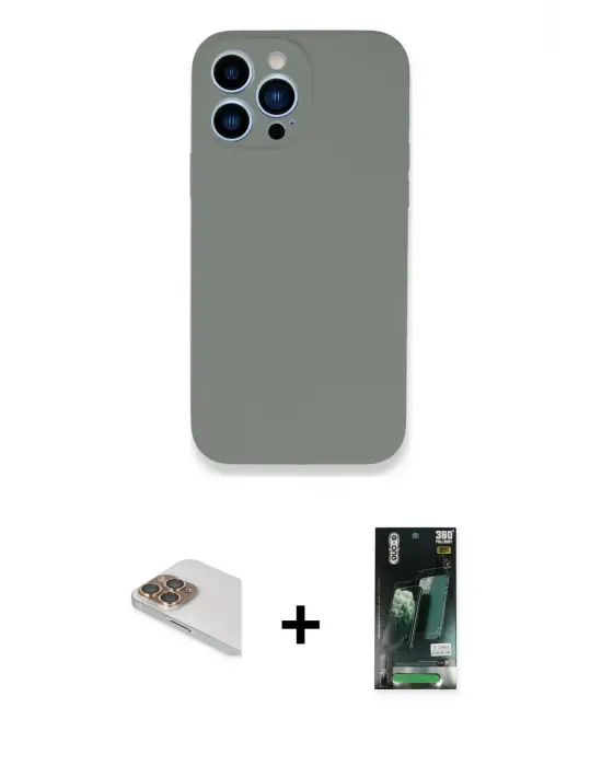 ieg™ iPhone 13 Pro Max Kılıf Zirve Modern Özel Seri - Şeffaf 360 Full Body Arka Koruyucu + Pers Alüminyum Kamera Lens - GD