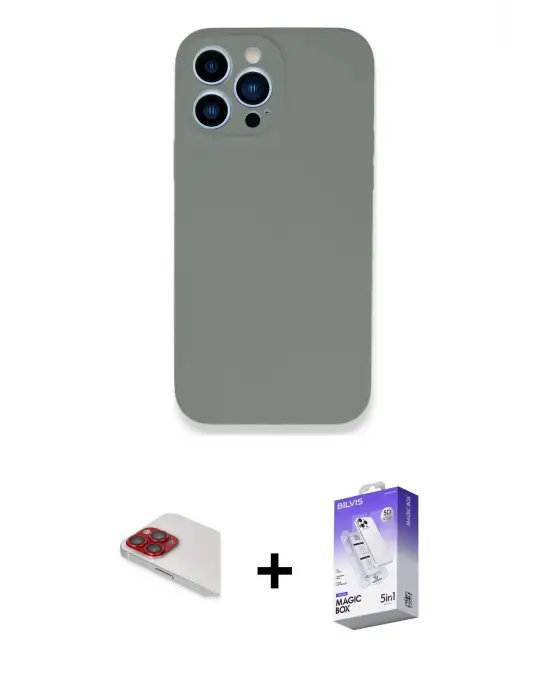 ieg™ iPhone 13 Pro Max Kılıf Zirve Modern Özel Seri - Siyah Bilvis 5in1 3D Magic Cam Ekran Koruyucu + Pers Alüminyum Kamera Lens - KI