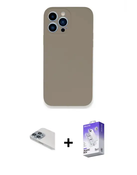 ieg™ iPhone 13 Pro Max Kılıf Zirve Modern Özel Seri - Siyah Bilvis 5in1 3D Magic Cam Ekran Koruyucu + Pers Alüminyum Kamera Lens - SABE