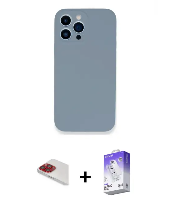 ieg™ iPhone 13 Pro Max Kılıf Zirve Modern Özel Seri - Siyah Bilvis 5in1 3D Magic Cam Ekran Koruyucu + Pers Alüminyum Kamera Lens - KI