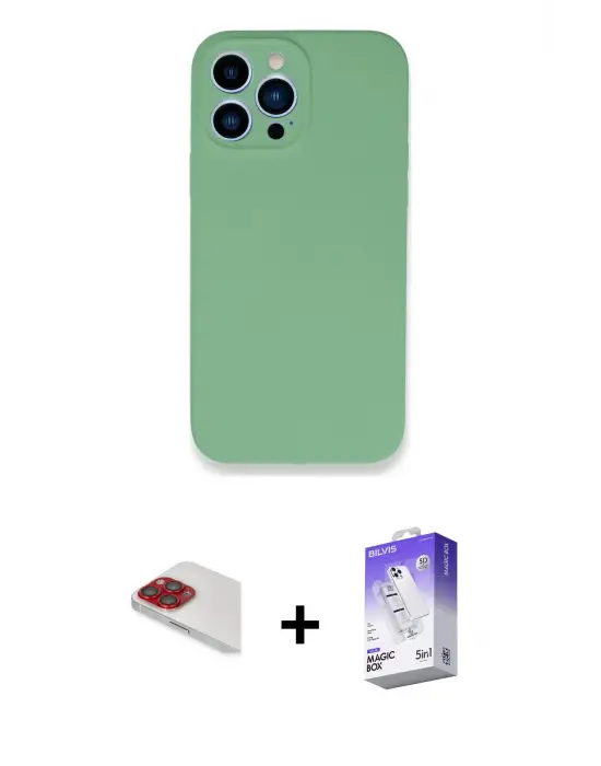 ieg™ iPhone 13 Pro Max Kılıf Zirve Modern Özel Seri - Siyah Bilvis 5in1 3D Magic Cam Ekran Koruyucu + Pers Alüminyum Kamera Lens - KI
