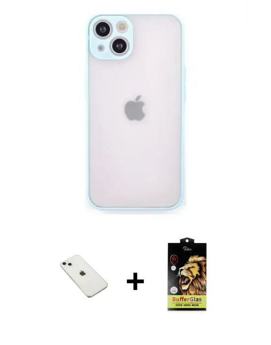 ieg™ iPhone 14 Kılıf Ahenk Çizgi Serisi - Siyah Buffer Cam Ekran Koruyucu + Diamond Kamera Lens - SABE