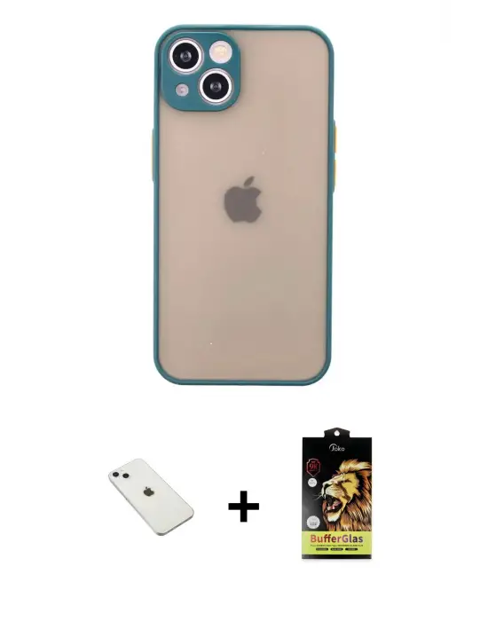 ieg™ iPhone 14 Kılıf Ahenk Çizgi Serisi - Siyah Buffer Cam Ekran Koruyucu + Diamond Kamera Lens - SABE