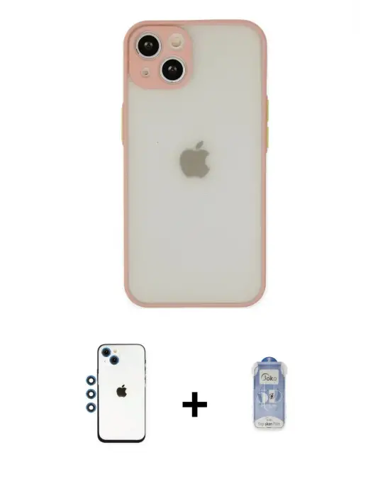 ieg™ iPhone 14 Kılıf Ahenk Çizgi Serisi - Siyah Joko Magic 5D Cam + Shine Kamera Lens - MI