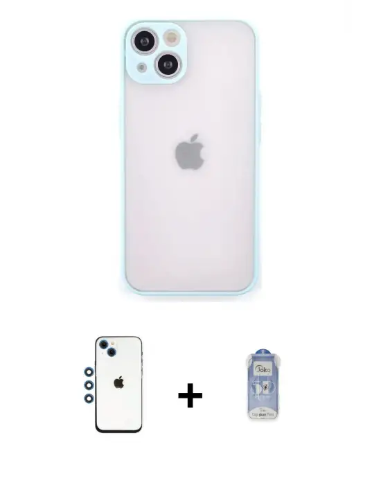 ieg™ iPhone 14 Kılıf Ahenk Çizgi Serisi - Siyah Joko Magic 5D Cam + Shine Kamera Lens - MI