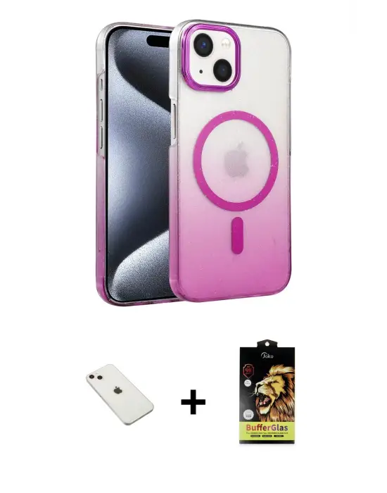 ieg™ iPhone 14 Kılıf Ahenk Doku Özel Seri - Siyah Buffer Cam Ekran Koruyucu + Diamond Kamera Lens - PE