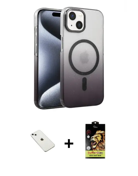 ieg™ iPhone 14 Kılıf Ahenk Doku Özel Seri - Siyah Buffer Cam Ekran Koruyucu + Diamond Kamera Lens - SABE
