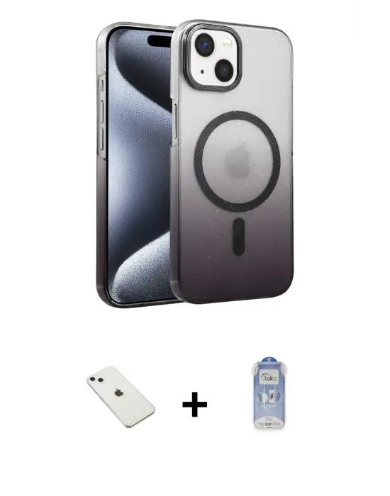 ieg™ iPhone 14 Kılıf Ahenk Doku Özel Seri - Siyah Joko Magic 5D Cam + Diamond Kamera Lens - SABE