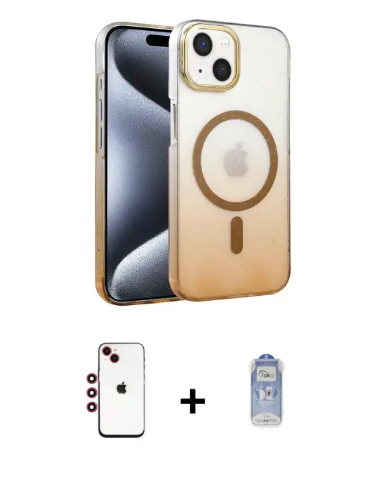 ieg™ iPhone 14 Kılıf Ahenk Doku Özel Seri - Siyah Joko Magic 5D Cam + Shine Kamera Lens - KI