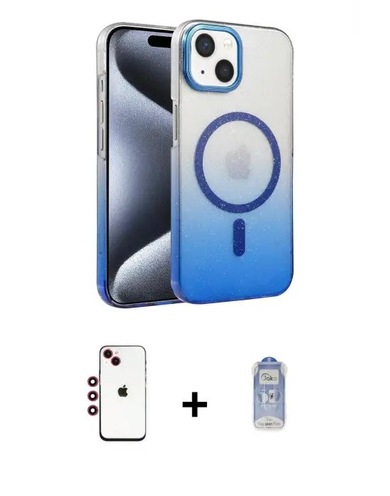 ieg™ iPhone 14 Kılıf Ahenk Doku Özel Seri - Siyah Joko Magic 5D Cam + Shine Kamera Lens - KI