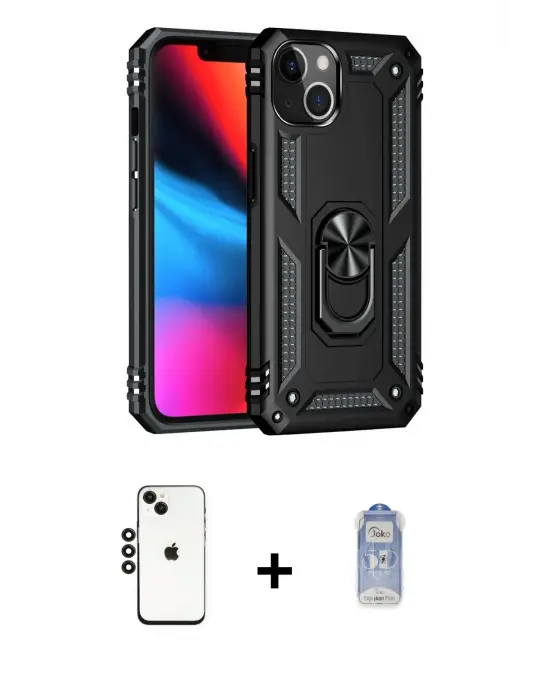 ieg™ iPhone 14 Kılıf Ahenk Klasik Koleksiyonu - Siyah Joko Magic 5D Cam + Shine Kamera Lens - SH