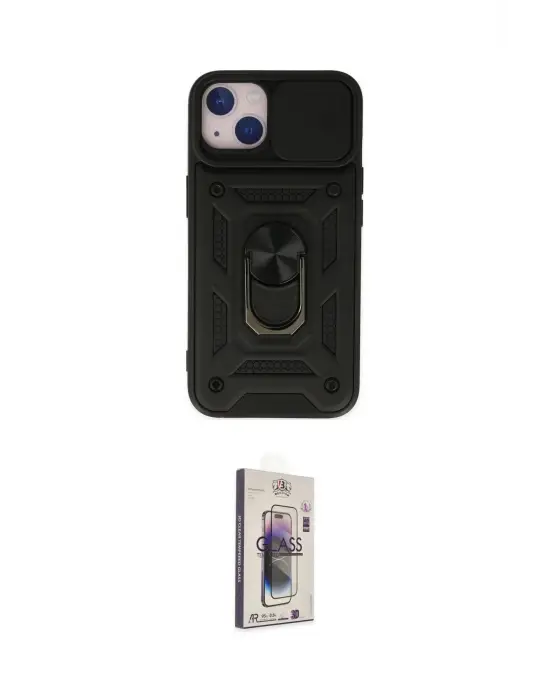 ieg™ iPhone 14 Kılıf Ahenk Klasik - Siyah Bilvis 3D Cam Ekran Koruyucu