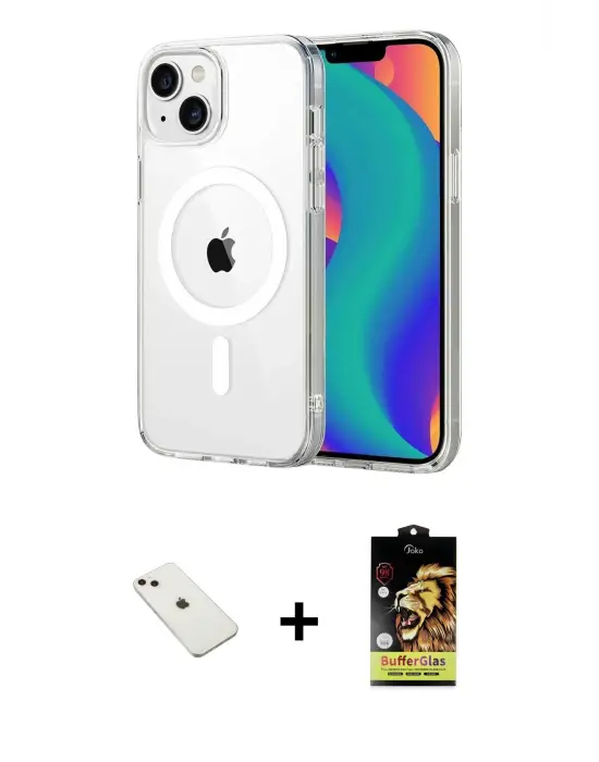 ieg™ iPhone 14 Kılıf Ahenk Minimal Serisi - Siyah Buffer Cam Ekran Koruyucu + Diamond Kamera Lens - PE