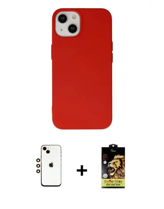 ieg™ iPhone 14 Kılıf Ahenk Serisi - Siyah Buffer Cam Ekran Koruyucu + Shine Kamera Lens - GD