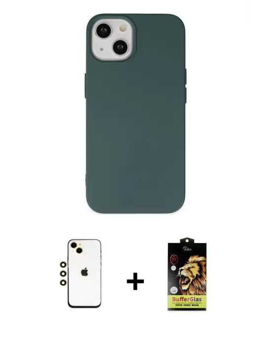 ieg™ iPhone 14 Kılıf Ahenk Serisi - Siyah Buffer Cam Ekran Koruyucu + Shine Kamera Lens - GD